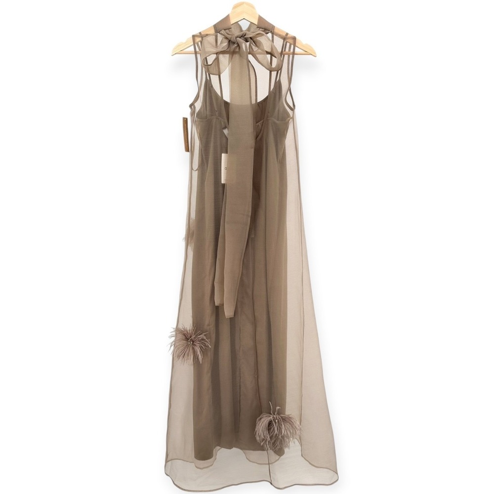 NWT o.p.t Naia Organza Tie Neck Maxi Dress in Oatmeal - Size XS - Picture 9 of 11